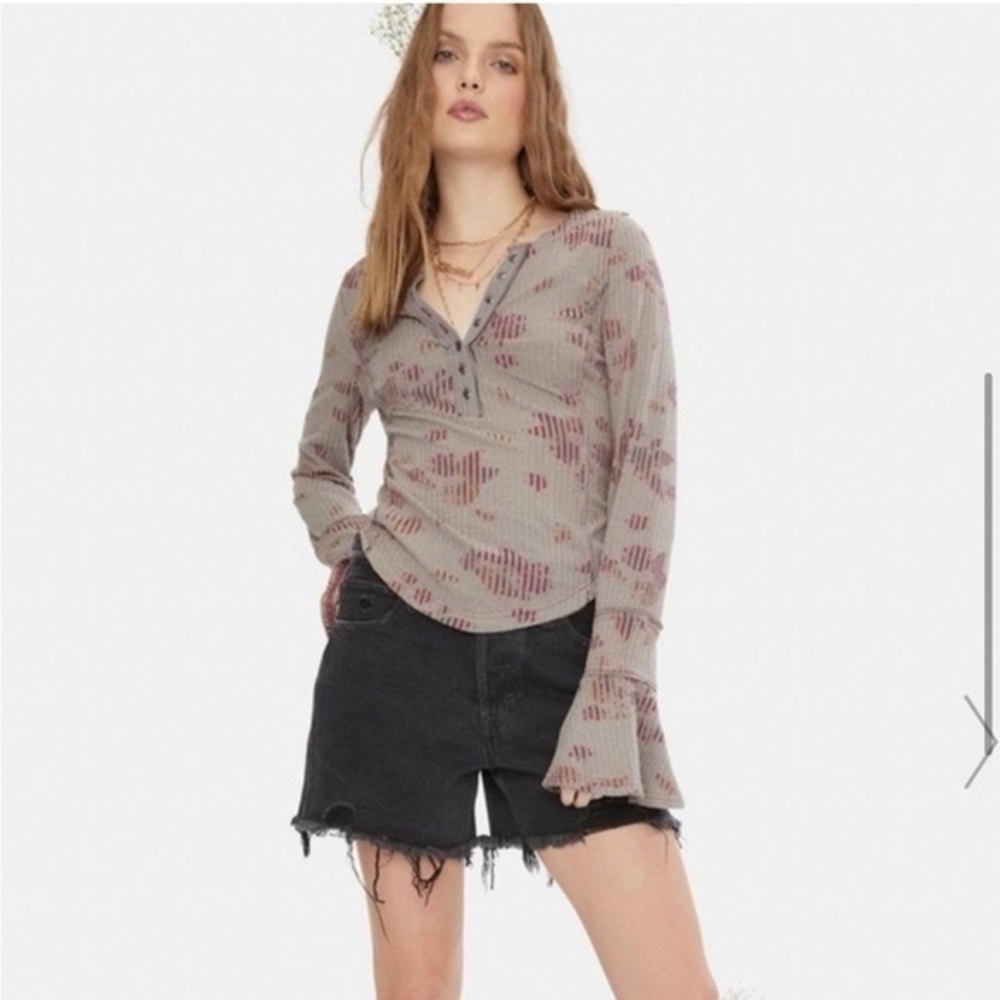 Free People Layer Me Henley Long Sleeve Top Gray Small - Picture 3 of 14
